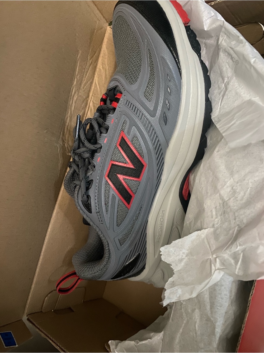 New Balance Men's Gray Athletic Shoe with orange Accents NIB